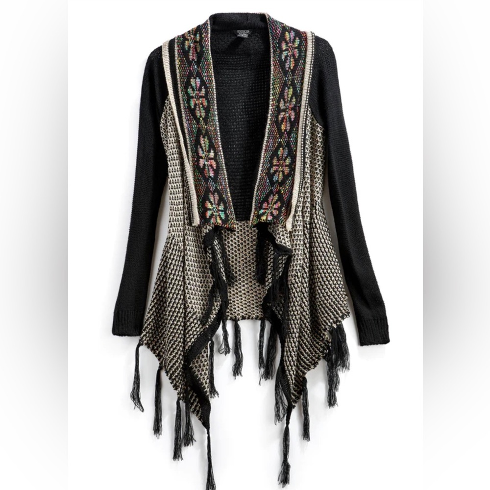 NWT Moka Open Front Fringed Sequin Cardigan